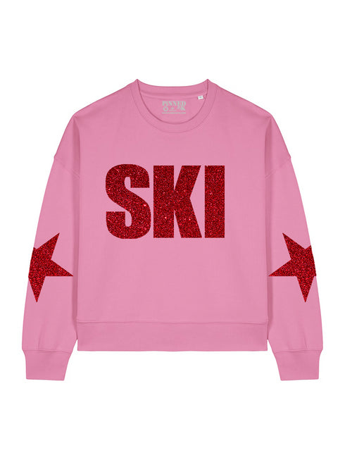 Boxy Sweater Ski Red Glitter